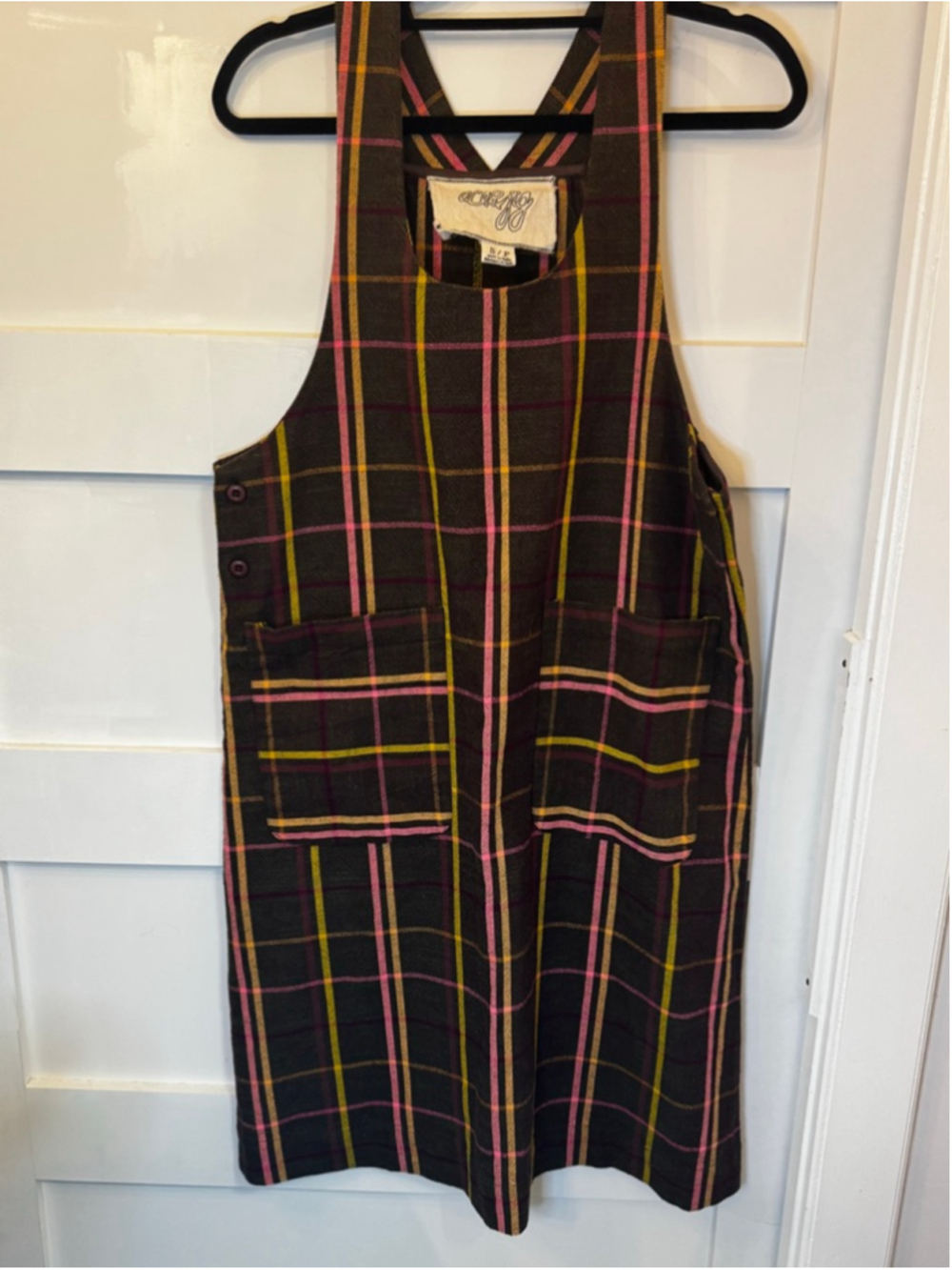 Ace & Jig Plaid Pinafore Apron Dress Brown Green Organic Cotton Size S